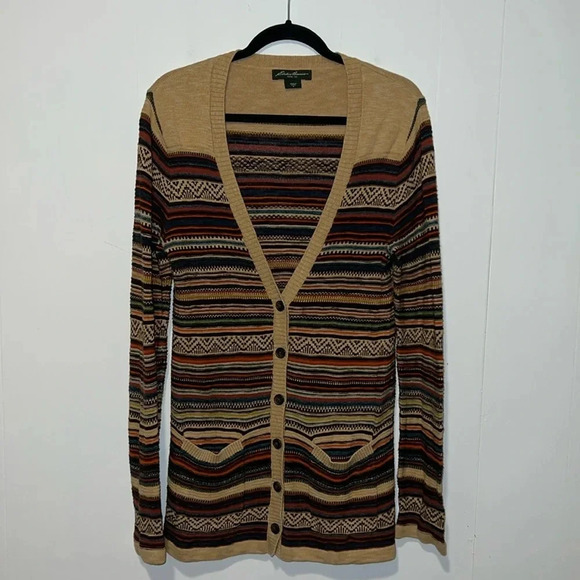 * Eddie Bauer Women’s Long Sleeve Button Up Fair Isle Sweater With Pockets 1065 - Picture 1 of 4